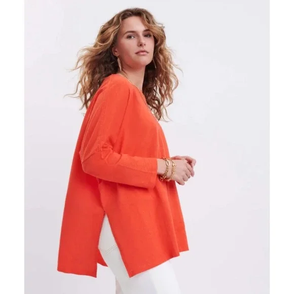 MERSEA Catalina Slub Tee Orange Red Oversized French Tuck Side Slit One Size - Picture 3 of 13